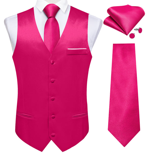 Ties2you Fuchsia Pink Suit Waistcoat Solid Casual Dress Vest Tie Hanky Cufflinks Set