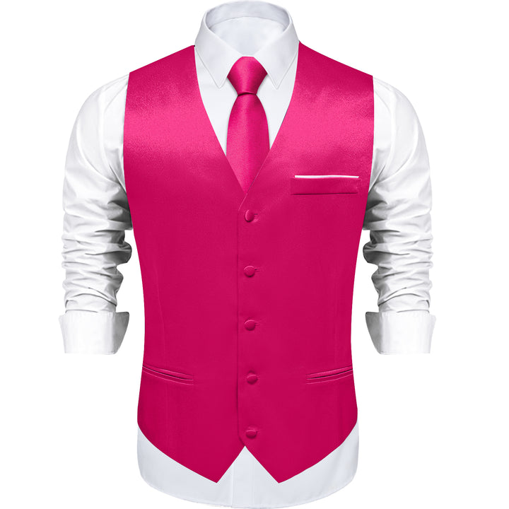Dark Pink Solid Shining Silk Formal Men's Vest