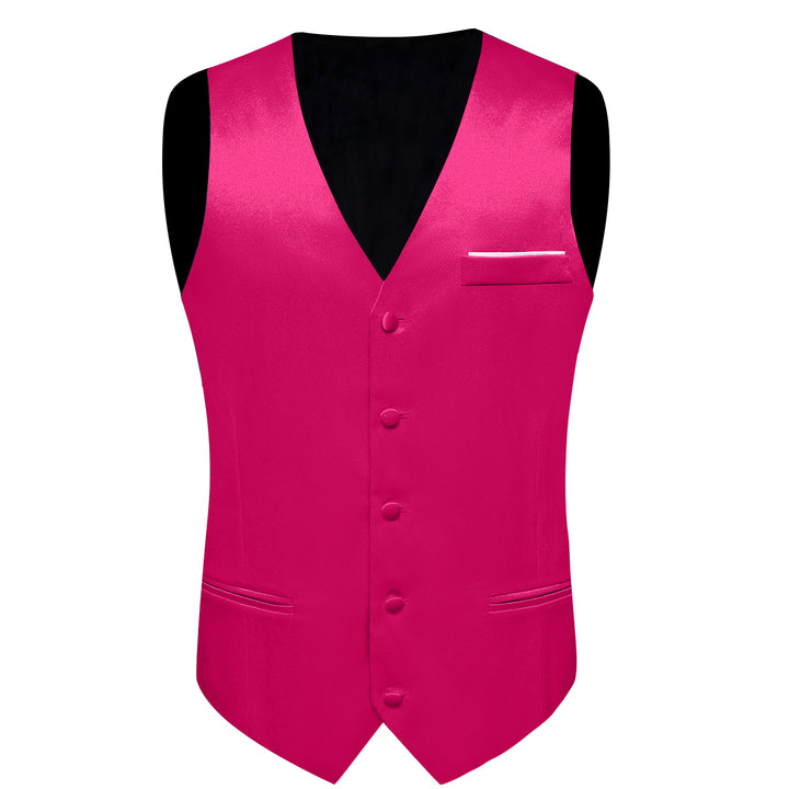 Dark Pink Solid Shining Silk Formal Men's Vest