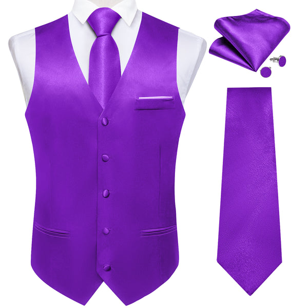 Ties2you Men's Dress Vest Purple Solid Shining Silk Vest Necktie Bow Tie Handkerchief Cufflinks Set