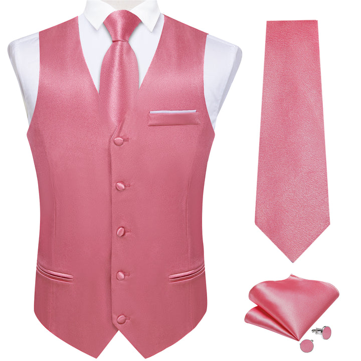 Pink Solid Shining Silk Formal Men's Vest 