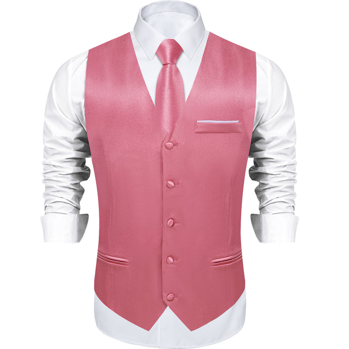 Pink Solid Shining Silk Formal Men's Vest 