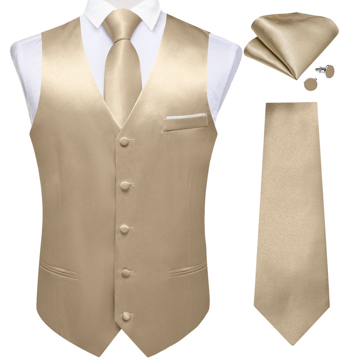Champagne Solid Shining Silk Men Vest 