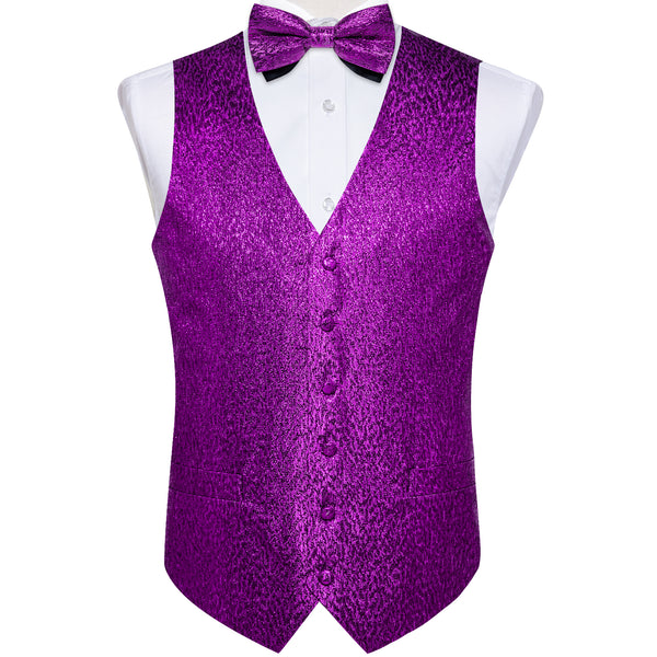Purple Shiny Print Vest Bowtie Hanky Cufflinks Set Waistcoat Suit Set