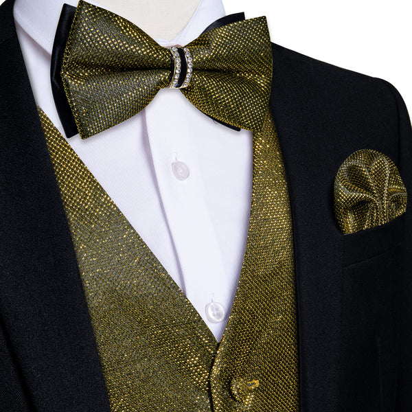 Army Green Solid Shiny Men's Vest Bowtie Hanky Cufflinks Set Waistcoat Suit Set