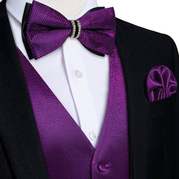 Ties2you Purple Tuxedo Vest Solid Shiny Men's Vest Bowtie Hanky Cufflinks Set Waistcoat Suit Set