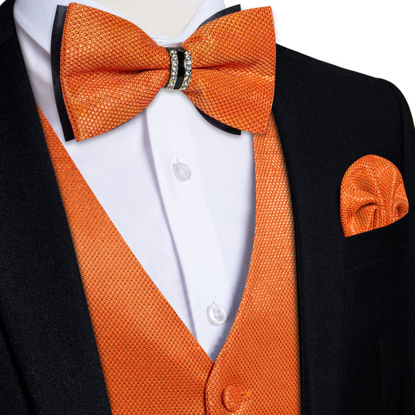 Ties2you Wedding Vests Solid Shiny Burnt Orange Vest Mens Bow tie Hanky Cufflinks Set Waistcoat Suit Set