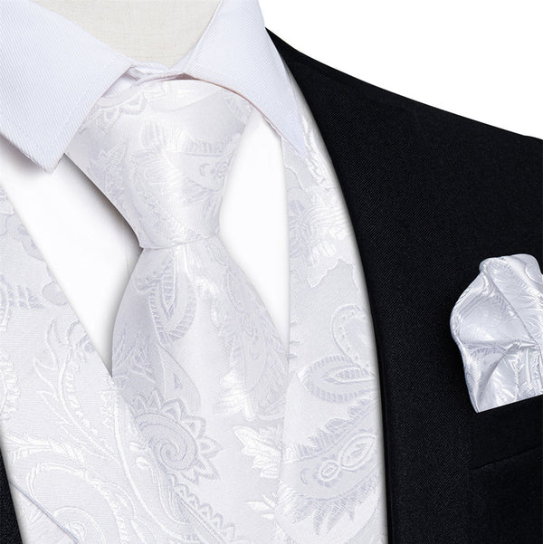 Ties2you White Paisley Jacquard Men's Collar Victorian Vest Tie Set
