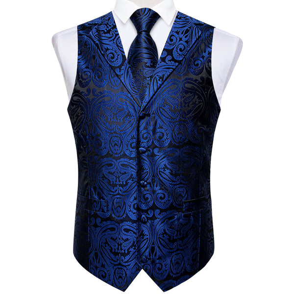 Ties2you Navy Blue Vest Mens Paisley Wedding Vest Tie Hanky Cufflinks Set