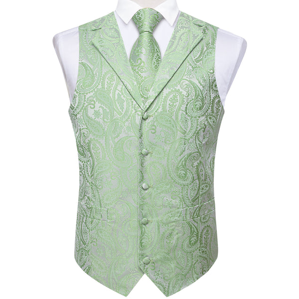 Ties2you Sage Green Vest for Men Paisley Collar Waistcoat Tie Pocket Square Cufflinks Set