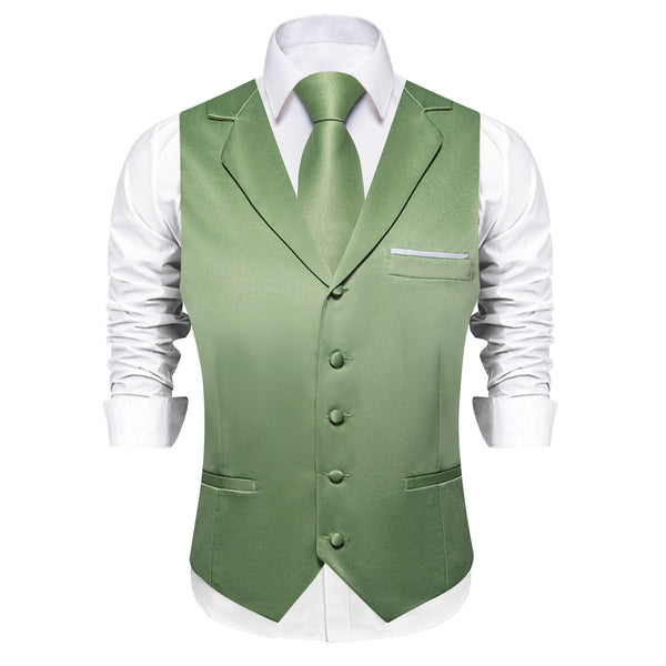 Ties2you Pea Green Dress Vest Solid Collar Waistcoat Tie Pocket Square Cufflinks Set