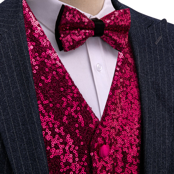 Iris Purple Sequins Silk Men's Vest Hanky Cufflinks Bow Tie Set