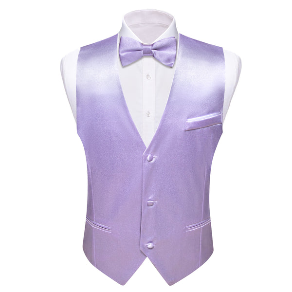 Thistle Purple Solid Jacquard Silk Men's Vest Bow Tie Set Waistcoat Suit Set