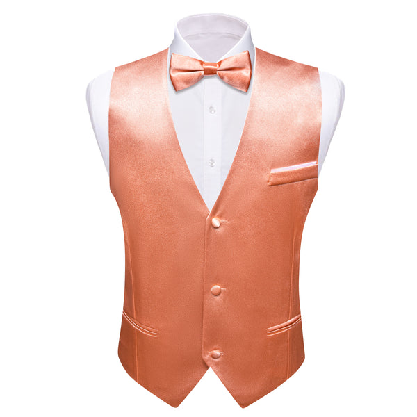 DarkSalmon Solid Jacquard Silk Men's Vest Bow Tie Set Waistcoat Suit Set