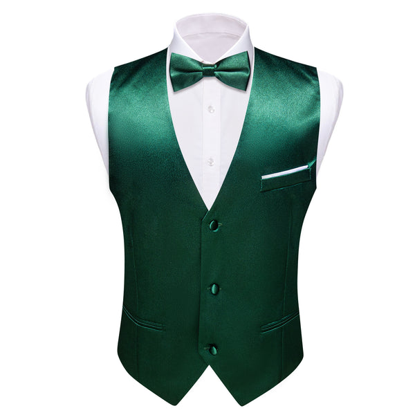 DarkGreen Solid Jacquard Silk Men's Vest Bow Tie Set Waistcoat Suit Set