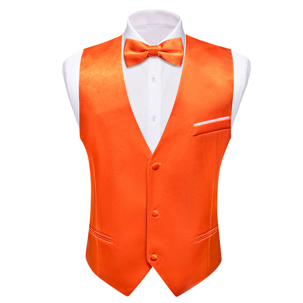 OrangeRed Solid Jacquard Silk Men's Vest Bow Tie Set Waistcoat Suit Set