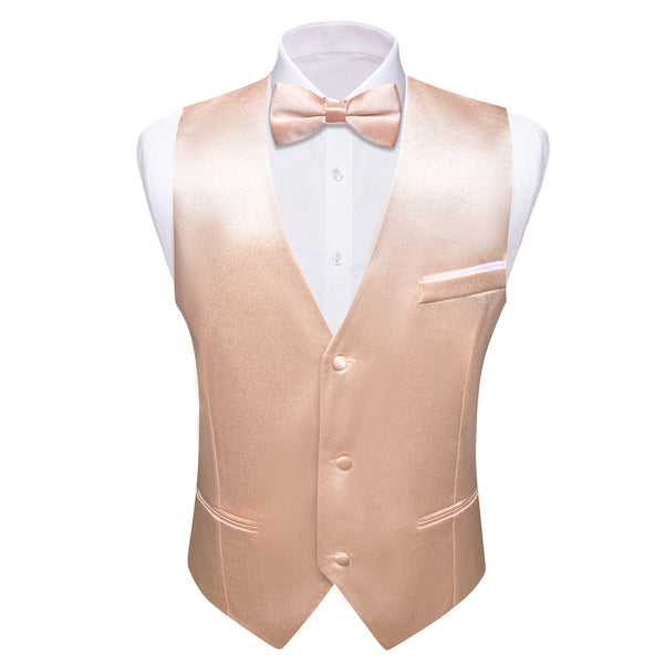 LightSalmon Solid Jacquard Silk Men's Vest Bow Tie Set Waistcoat Suit Set