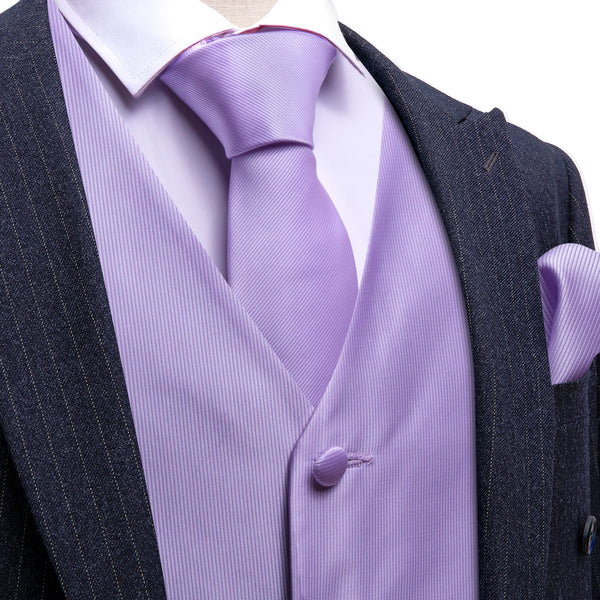 Light Purple Silk Men's Vest Hanky Cufflinks Tie Set