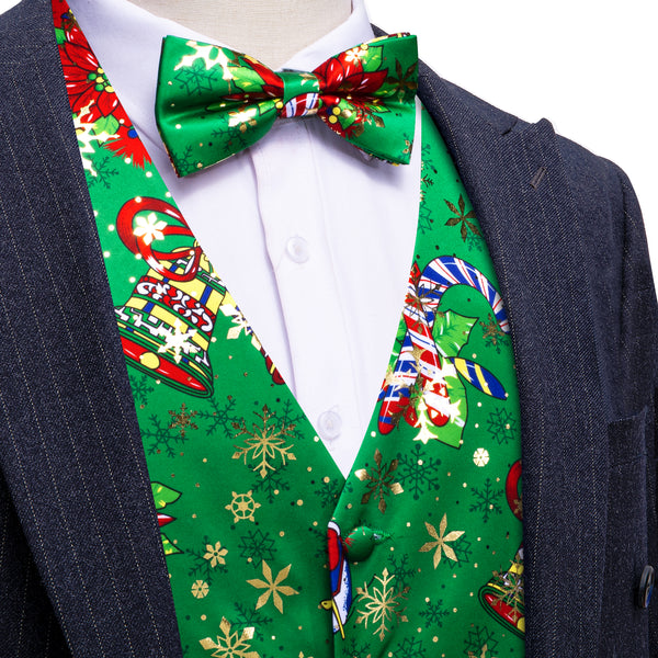 Green Red Christmas Vest Bowtie Hanky Cufflinks Set Waistcoat Suit Set