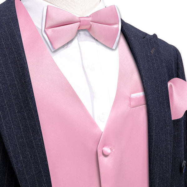 Light Pink Solid Silk Men's Vest Bow Tie Set Waistcoat Suit Set