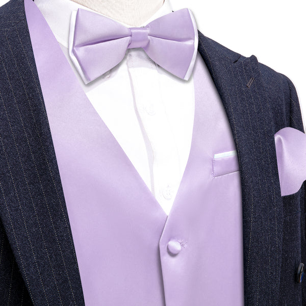 Light Plum Solid Silk Men's Vest Bow Tie Set Waistcoat Suit Set