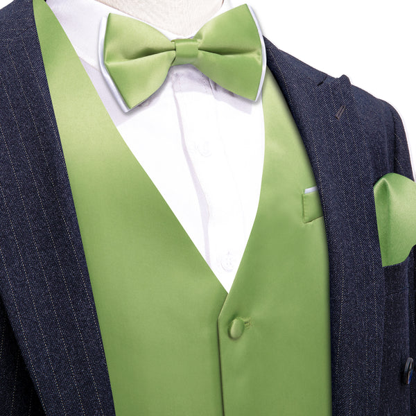 Light Lime Solid Silk Men's Vest Bow Tie Set Waistcoat Suit Set