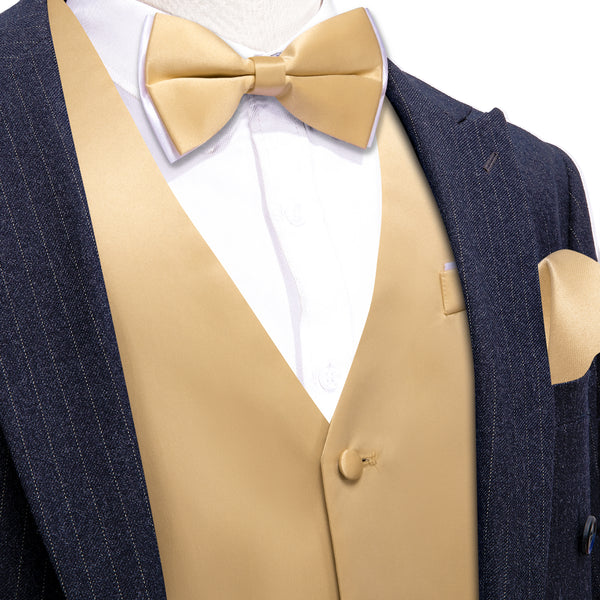 Tan Solid Silk Men's Vest Bow Tie Set Waistcoat Suit Set