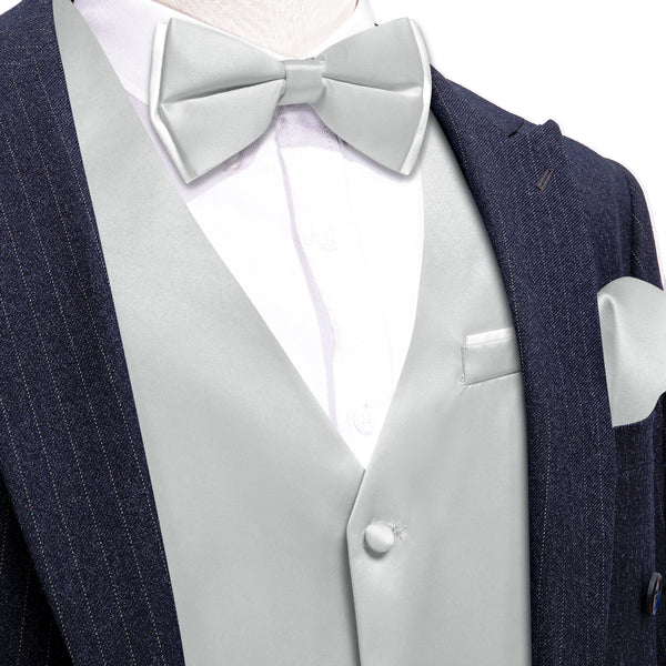Cloud Grey Solid Silk Men's Vest Bow Tie Set Waistcoat Suit Set