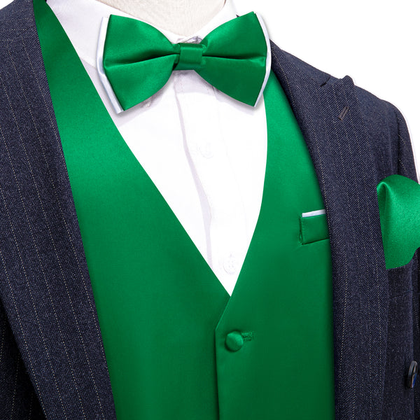 Ties2you Men's Vest Emerald Green Solid Silk Vest Bow Tie Set Waistcoat Suit Set