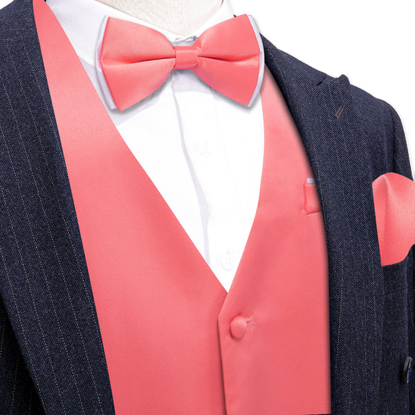PaleVioletRed Solid Silk Men's Vest Bow Tie Set Waistcoat Suit Set