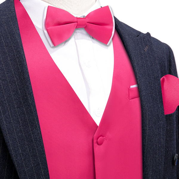 DeepPink Solid Silk Men's Vest Bow Tie Set Waistcoat Suit Set