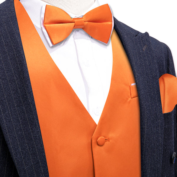 Ties2you Men's Vest Orange Solid Silk Vest Bow Tie Set Waistcoat Suit Set