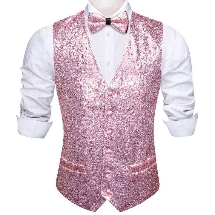 Sequins Pink Solid Silk Men's Vest