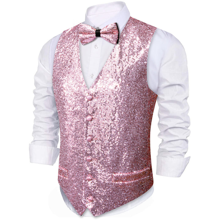 Sequins Pink Solid Silk Men's Vest