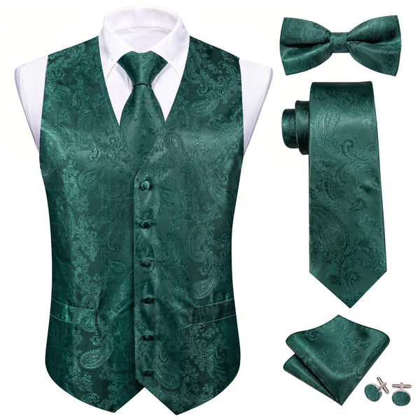 Light Sapphire Pine Green Paisley Silk Vest Tie Bow Tie