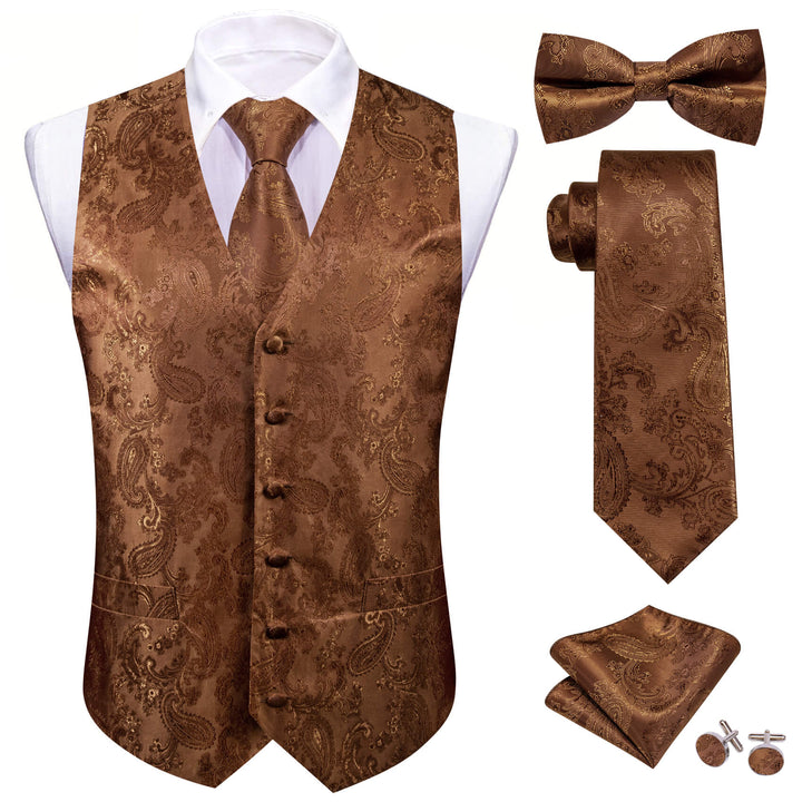 Chocolate Brown Paisley Silk Vest Tie Bow Tie