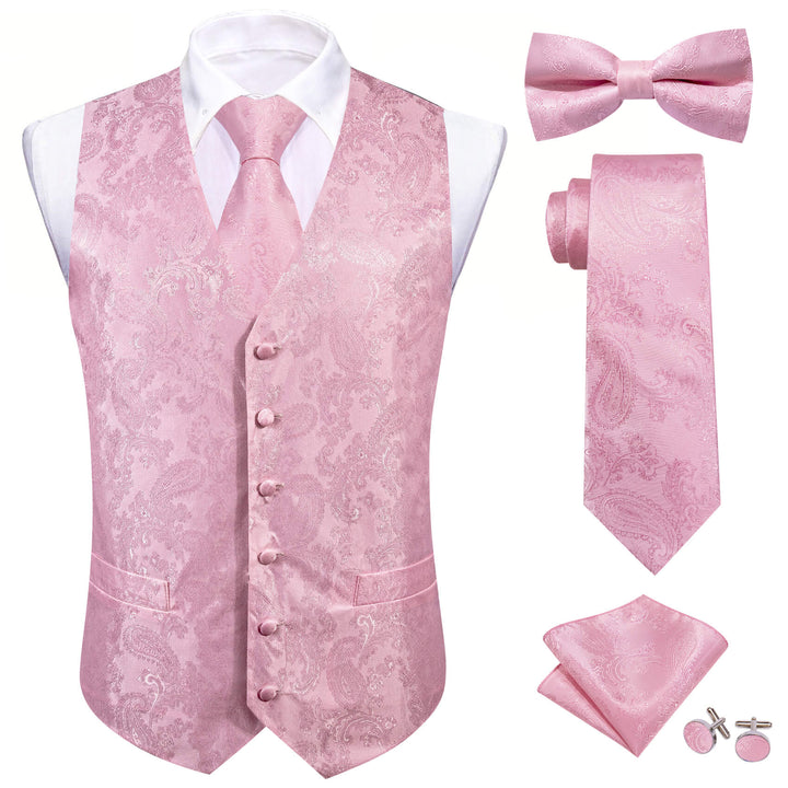 Light Pink Paisley Silk Vest Tie Bow Tie Set