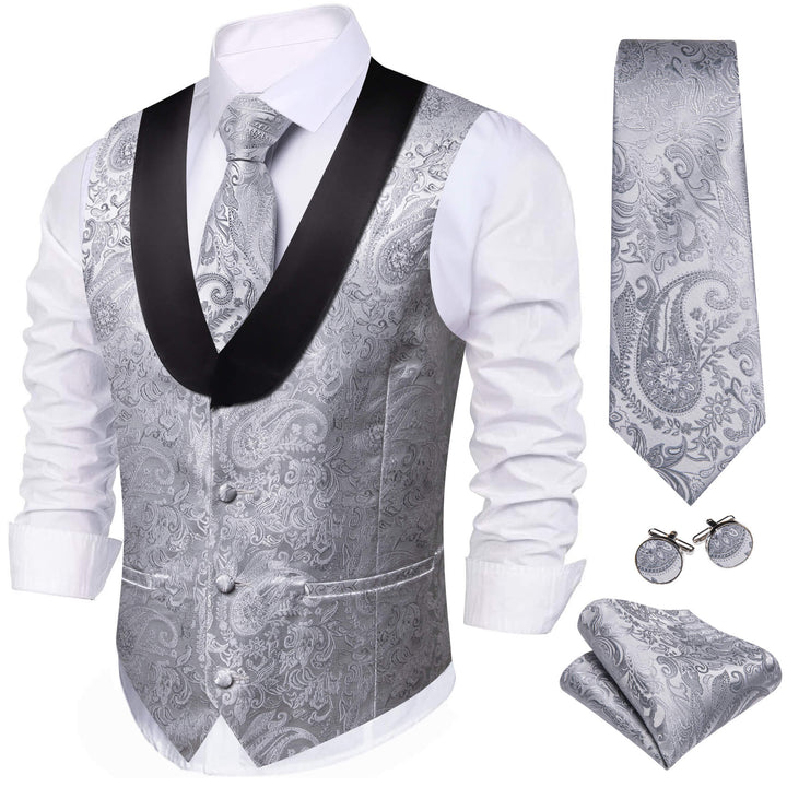 Grey Paisley Shawl Collar Vest