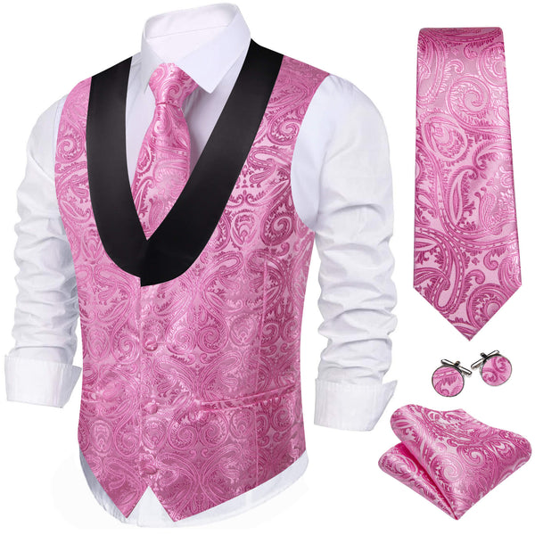 Hot Pink Paisley Silk Men's Vest Necktie