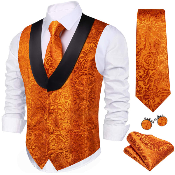 Fire Orange Paisley Silk Vest 
