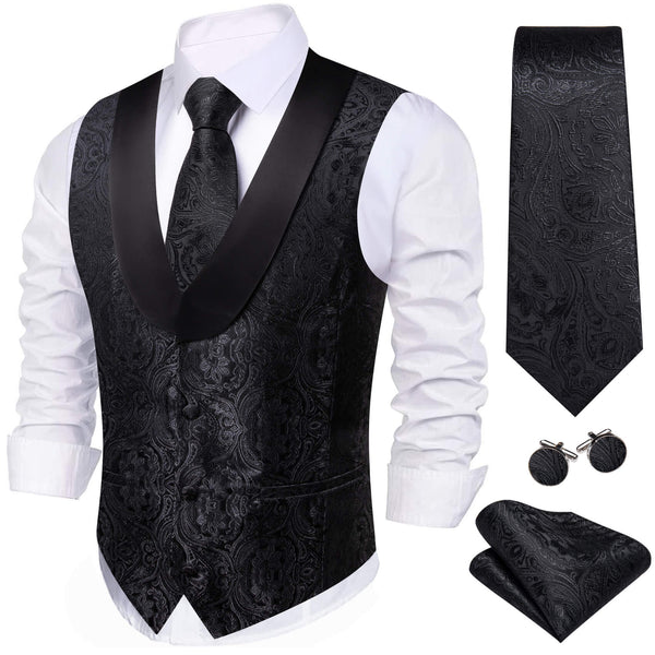 Black Silk Paisley Men's Vest Tie