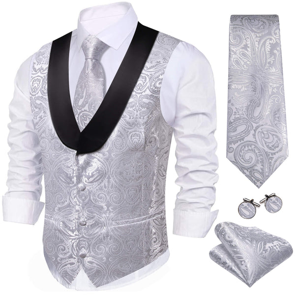 Light Gray Paisley Silk Men's Vest 