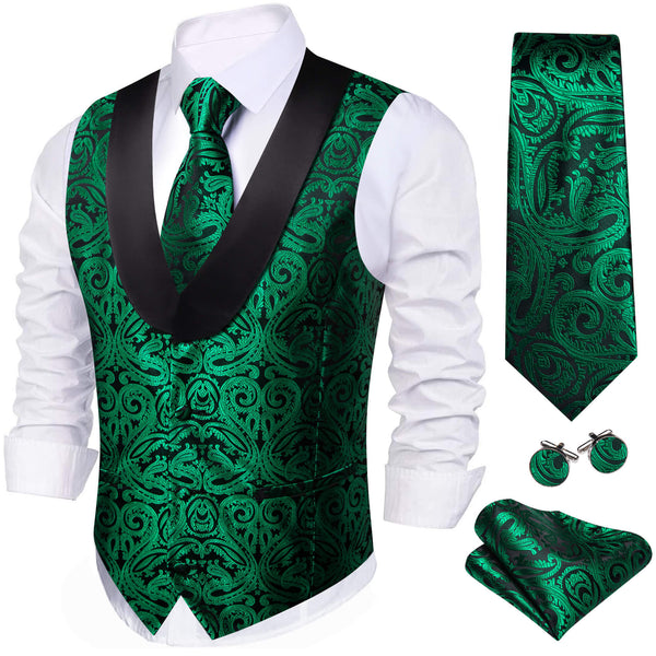 Green Paisley Shawl Collar Silk Vest 