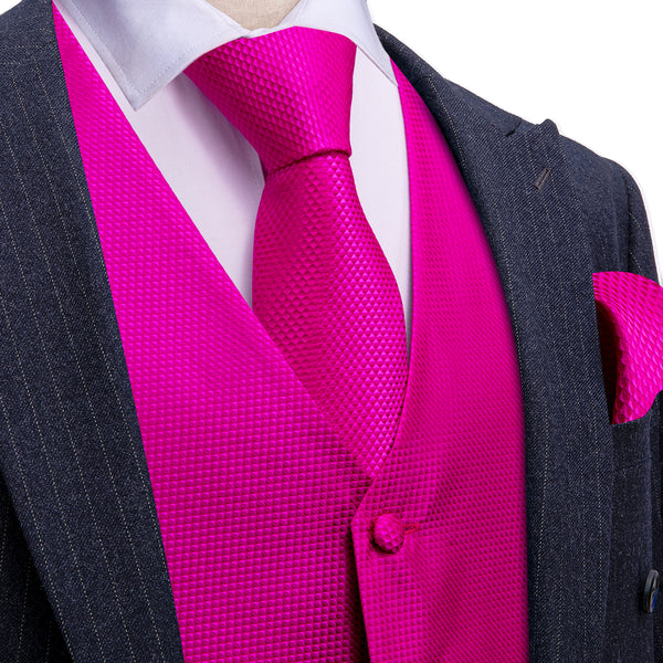  Magenta Pink Solid Silk V Neck Collar Vest