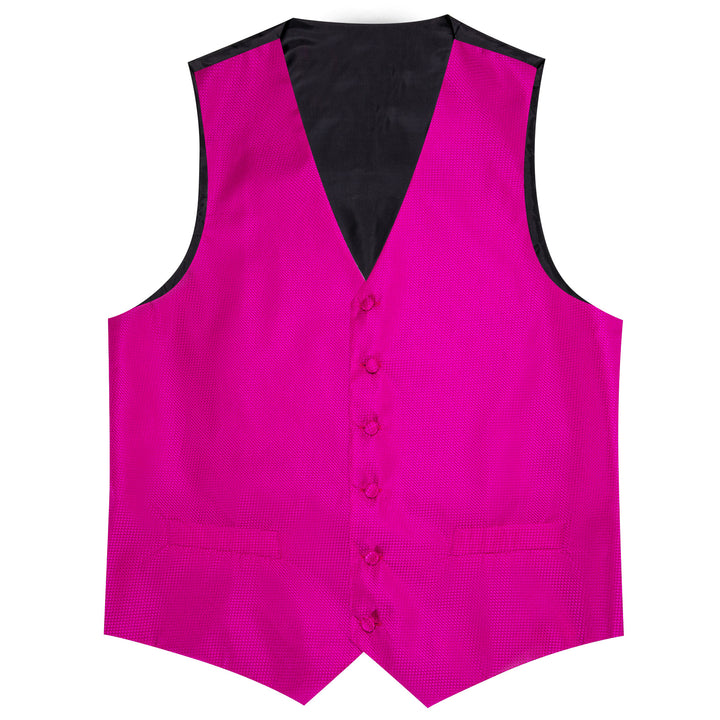  Magenta Pink Solid Silk V Neck Collar Vest