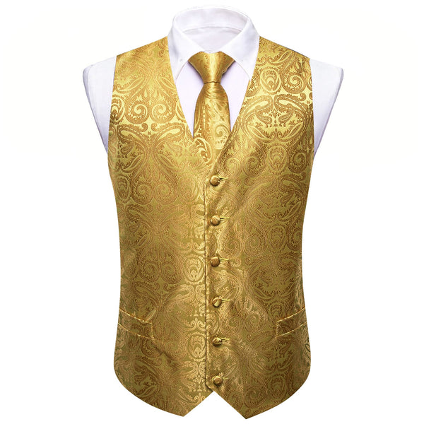 silk gold paisley men's suit vest styles for business