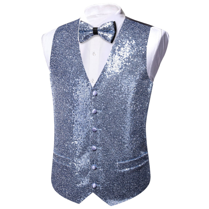 Ties2you Arctic Blue Vest Novelty Sequins Wedding Mens Vest Bowtie Set ties2you Ties2you Arctic Blue Vest Novelty Sequins Wedding Mens Vest Bowtie Set ties2you