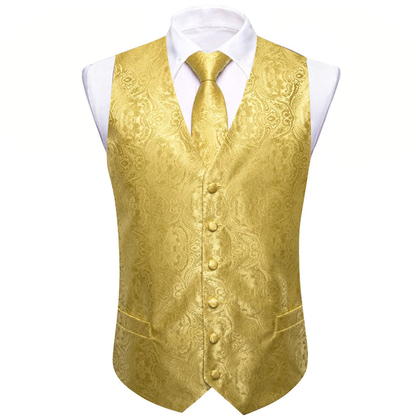 Blonde Yellow Paisley Silk Mens Dress vests for suits