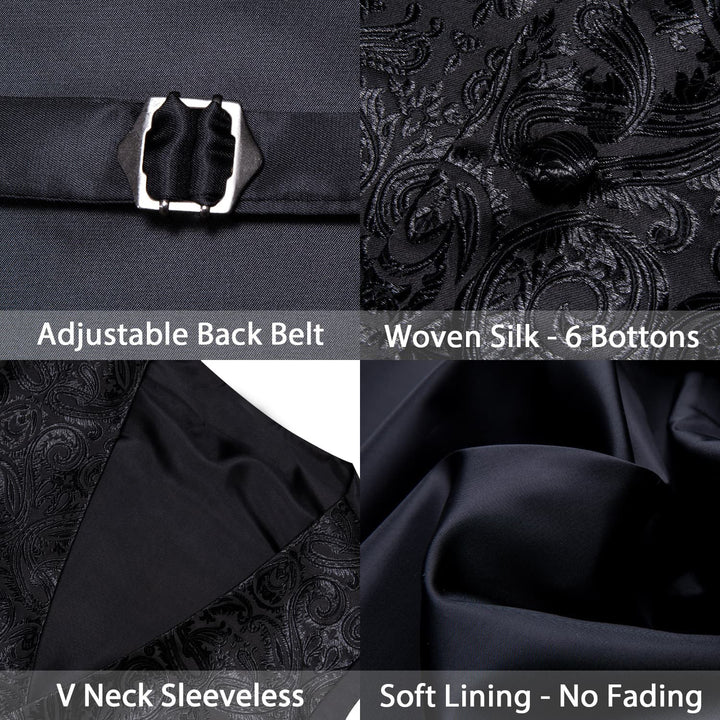 classic black silk mens suit jacket vest tie pocket square cufflinks set
