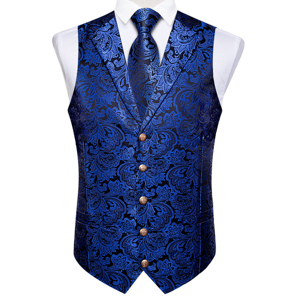 Ties2you Royal Blue Vest Collar Paisley Dress Waistcoat Tie Hanky Cufflinks Set